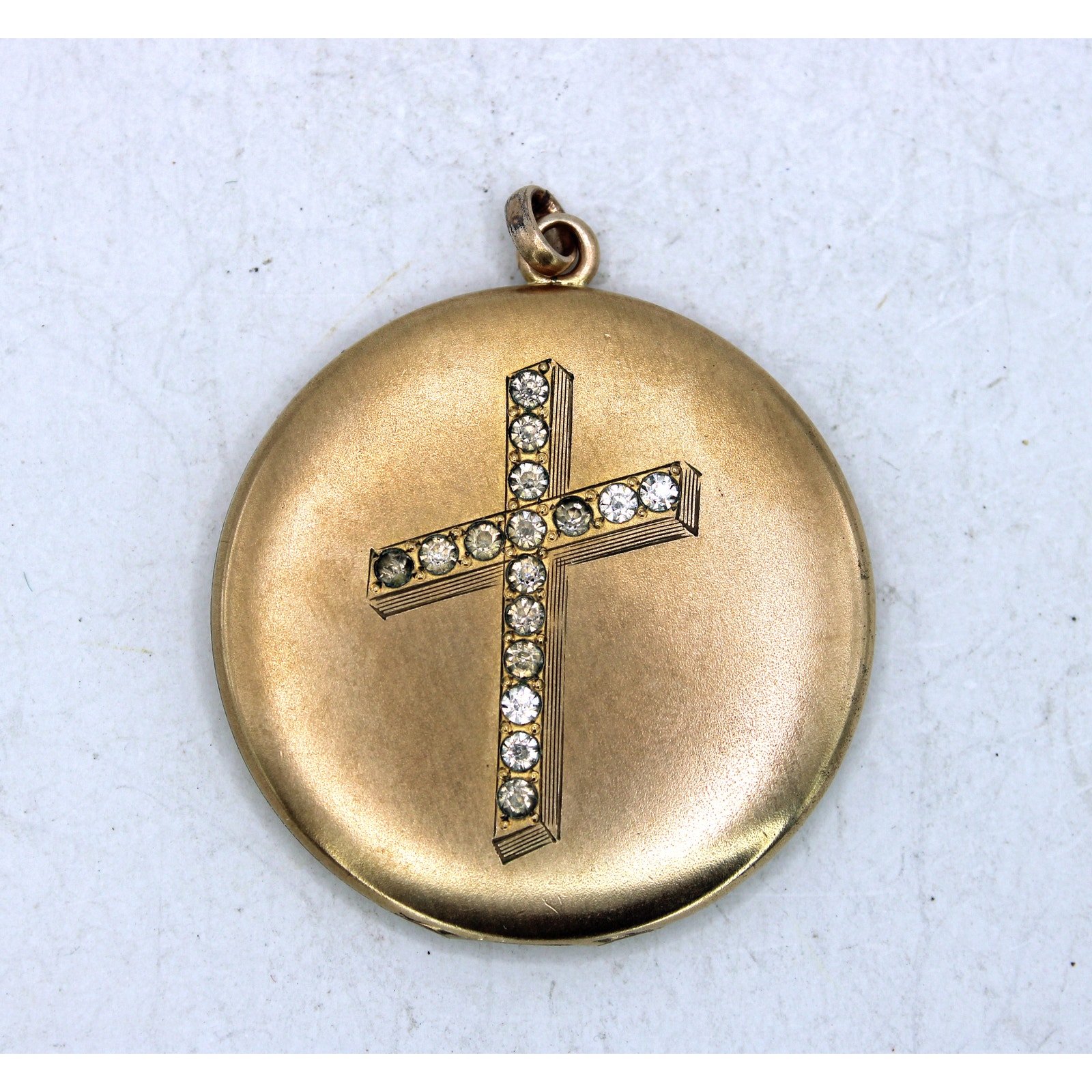 Goldplate Paste Rhinestone Cross Locket Pendant With Original Photo Inside 75$